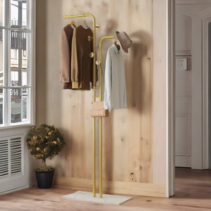 Metal Double Coat Stand With 5 Hooks And Hanging Rail