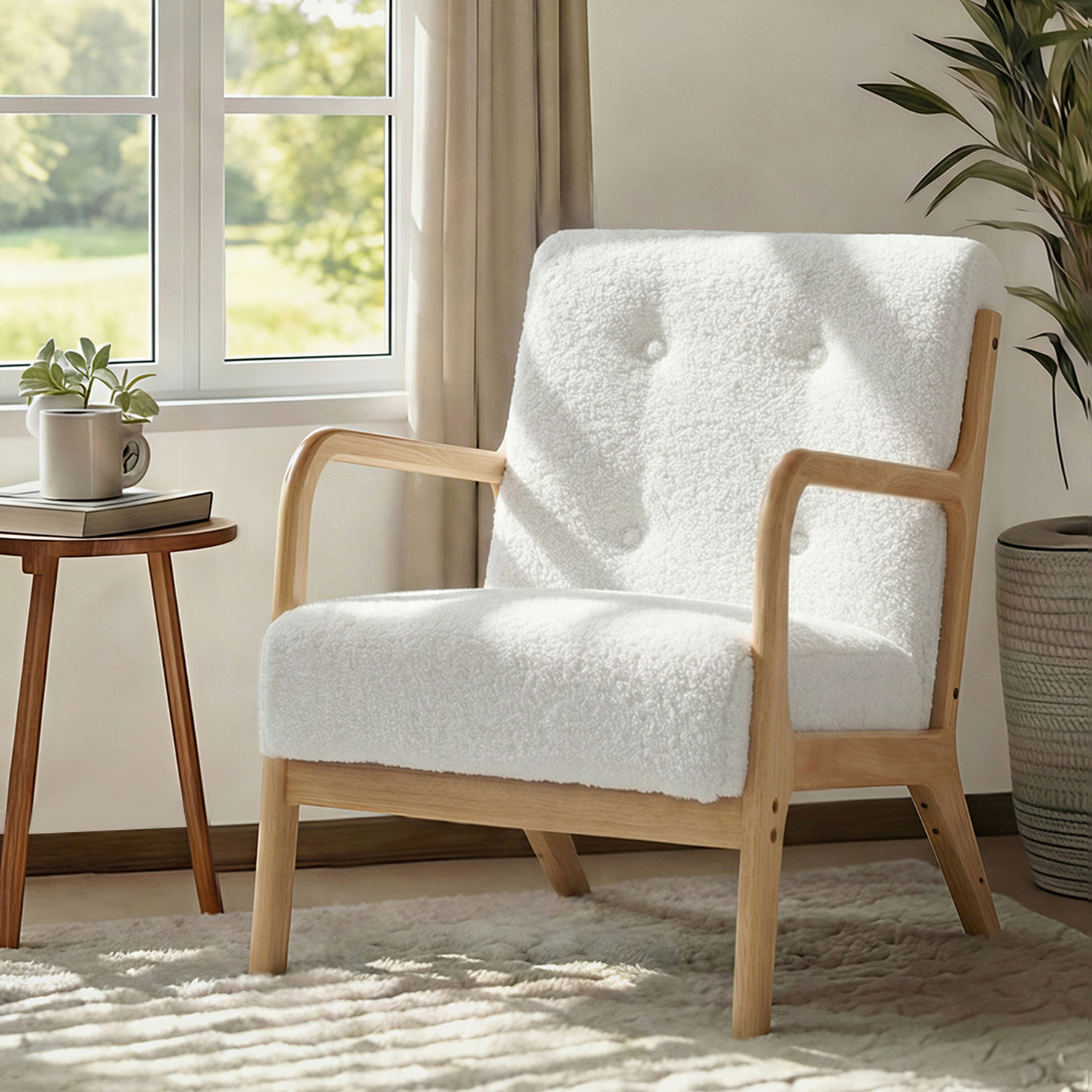 Teddy Fleece Upholstery Mid-century Armchair - White