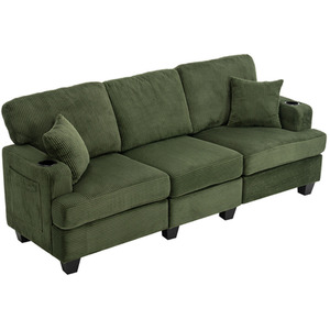 Modern Corduroy Three-Seater Sofa with Comfortable Cushions