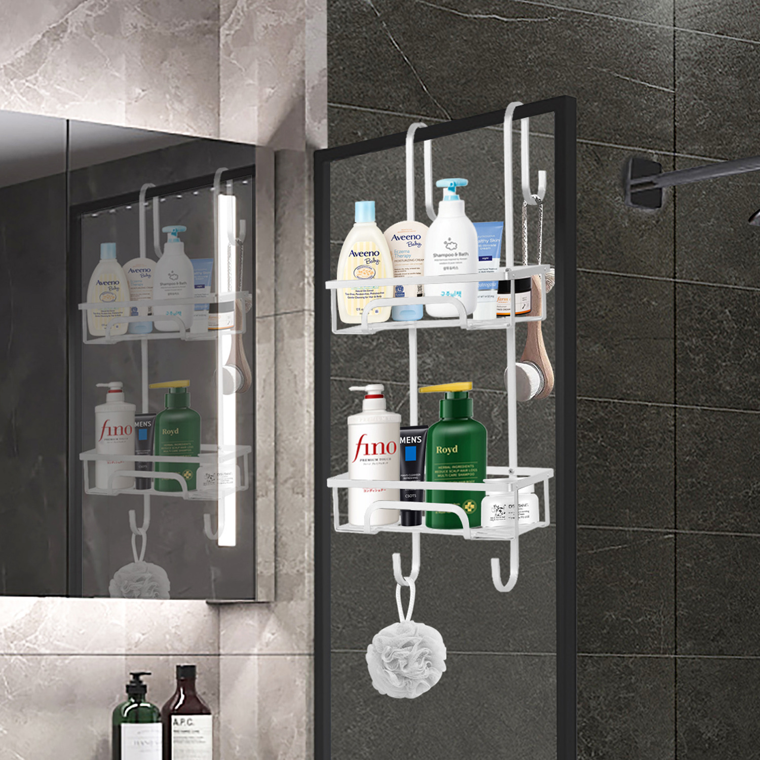 2 Tier Aluminium Over Door Shower Caddy - Silver