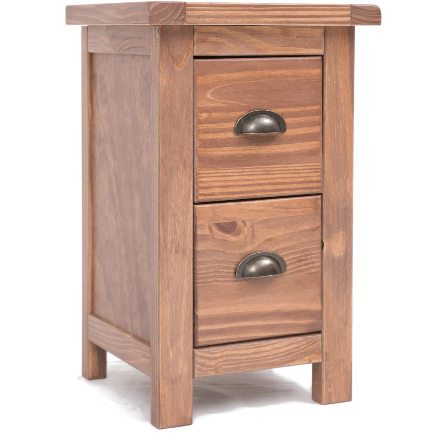 Padua 2 Drawer Petite Bedside - Antique Brass Drop Handle - Light Brown / Antique Brass Cup