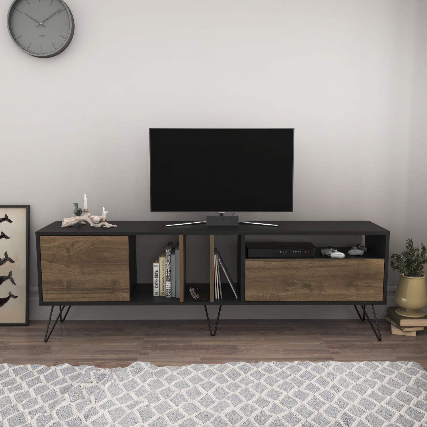 Mistico Modern TV Unit TV Stand - Black and Walnut