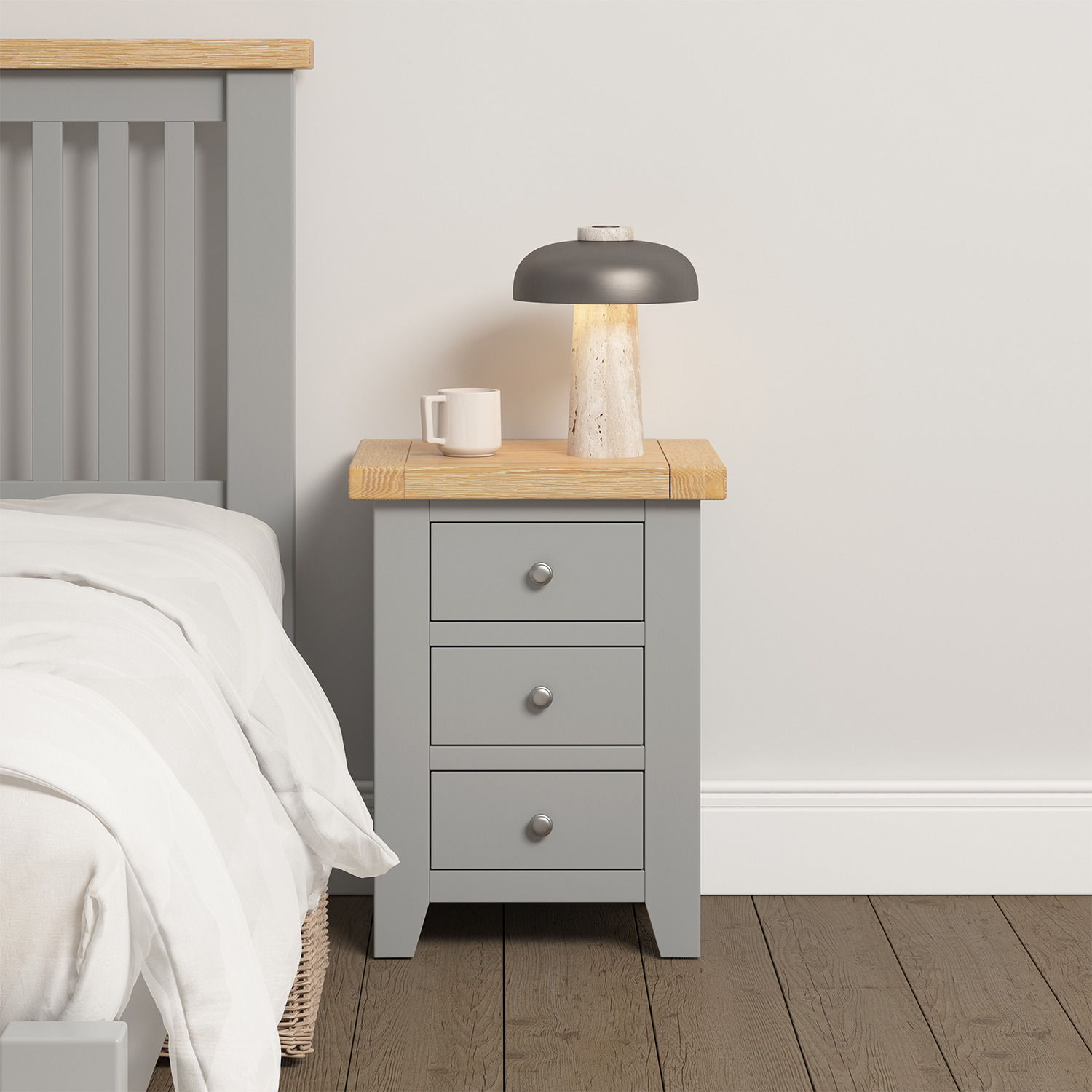 Windsor 3 Drawer Bedside Fully Assembled - Pebble Grey