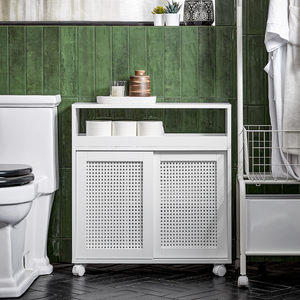Rolling Narrow Bathroom Storage Cabinet with 2 Sliding Doors