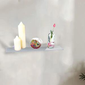 Wall-Mounted Glass Floating Shelves with Clip Fixing - 80x20cm - White