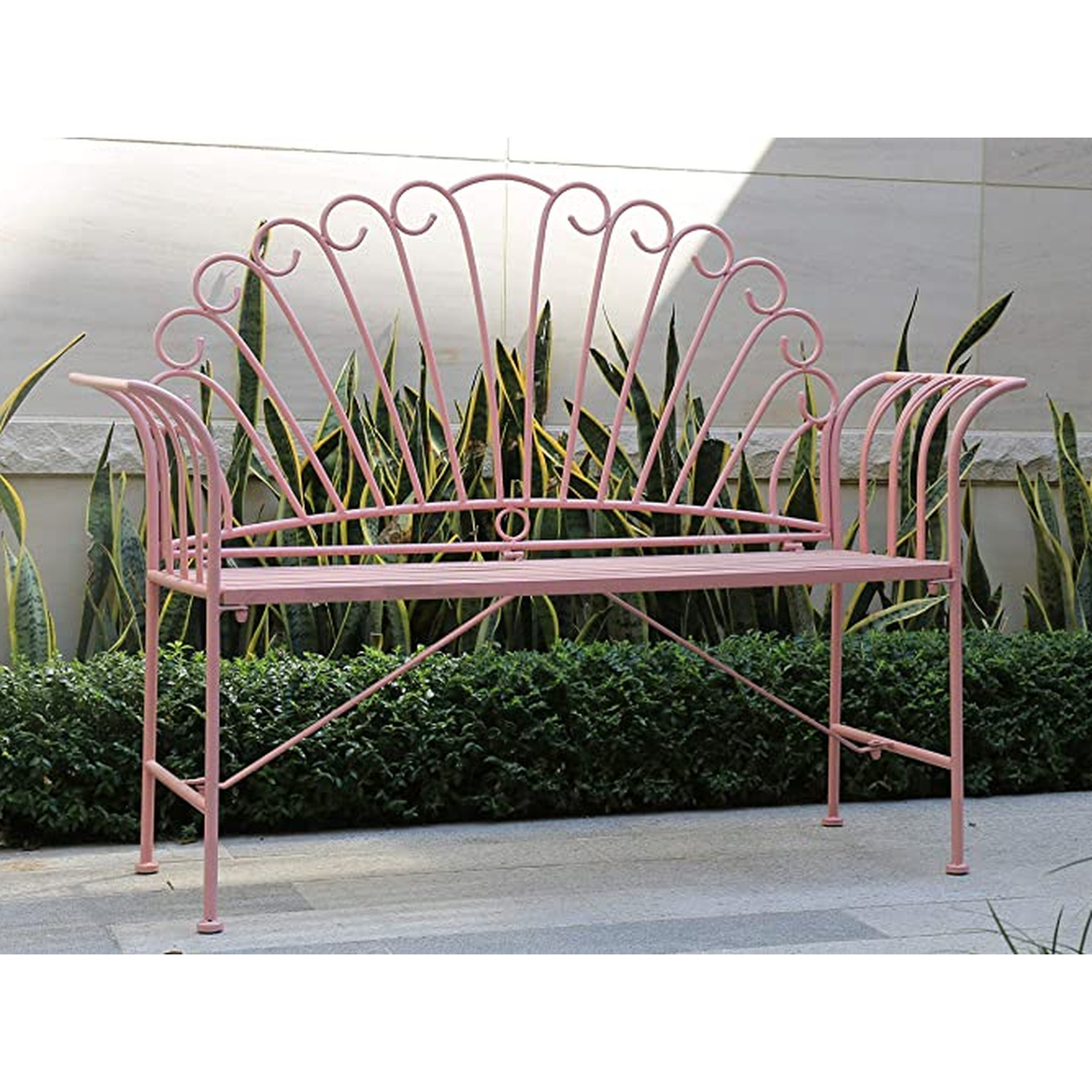 Glamhaus Foldable Shabby Chic Handmade Vintage Palermo Garden Bench - Pink