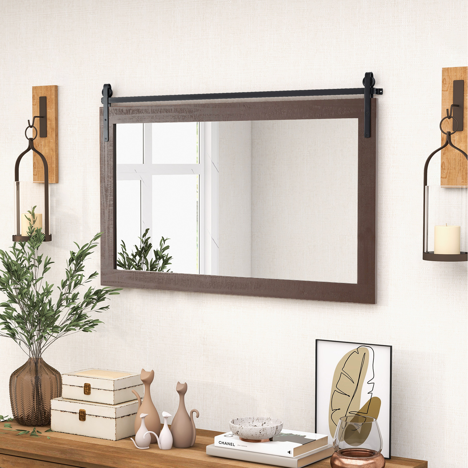 Farmhouse Bathroom Wall Mirror - Brown