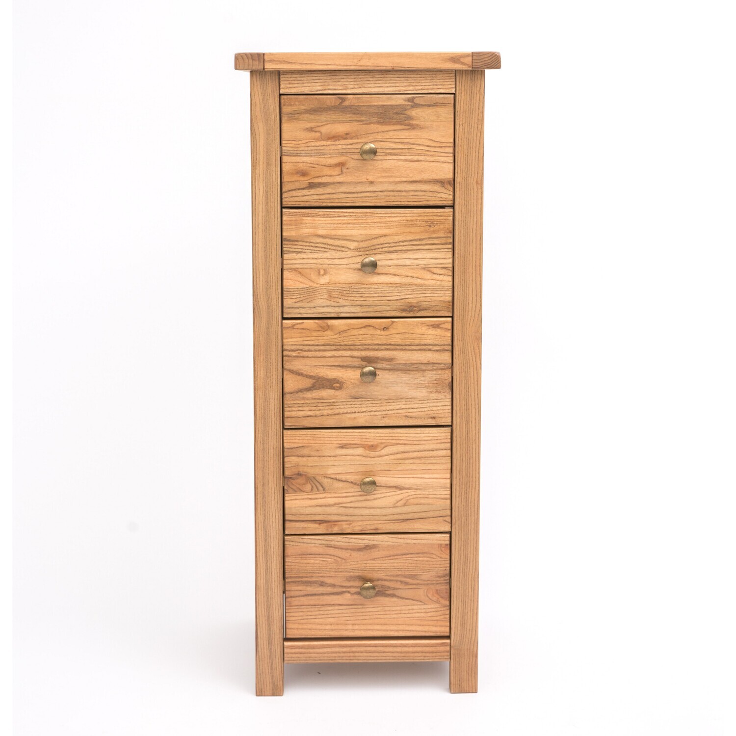Cabinet Bits Trivento 5 Drawer Narrow Chest Of Drawers - Light Brown / Brass