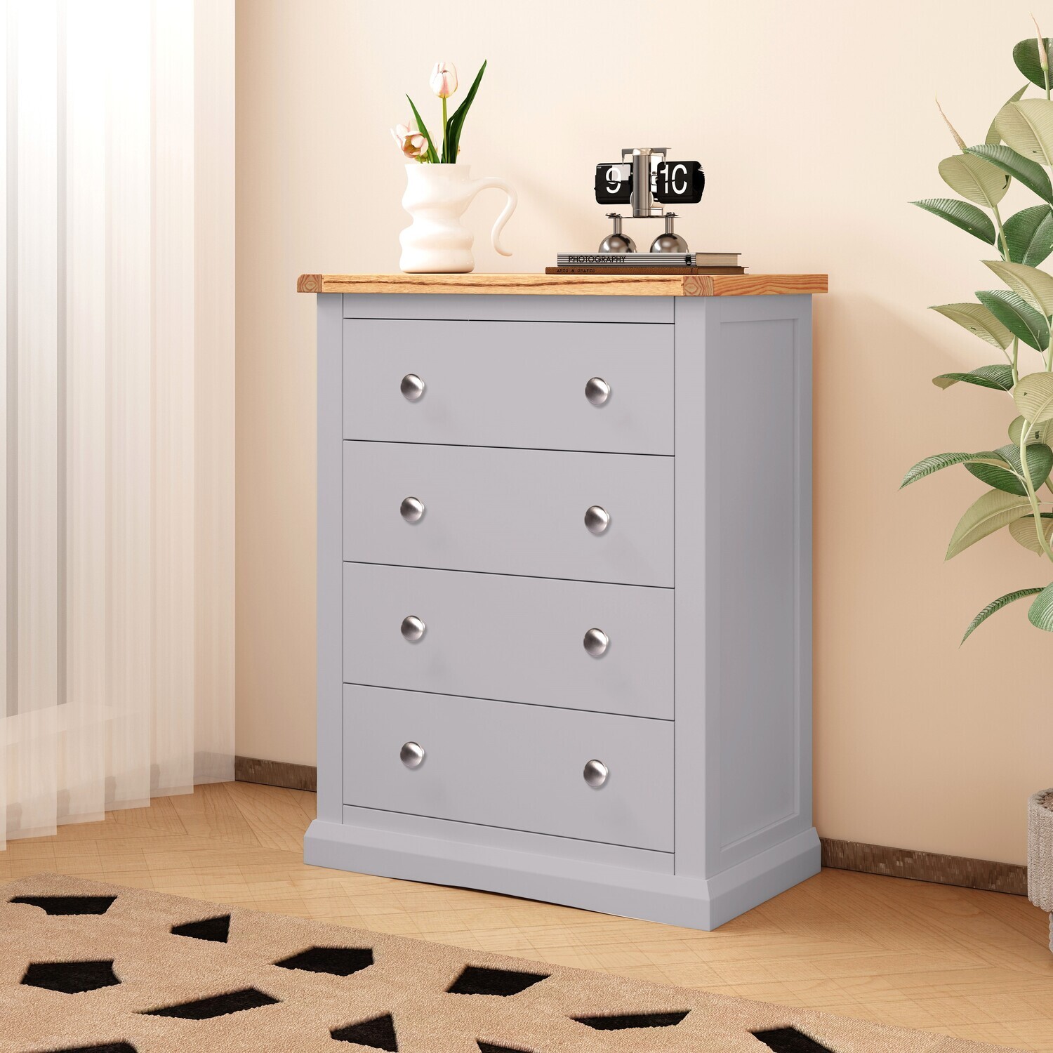 Rocca 4 Drawer Petite Chest - Grey / Chrome