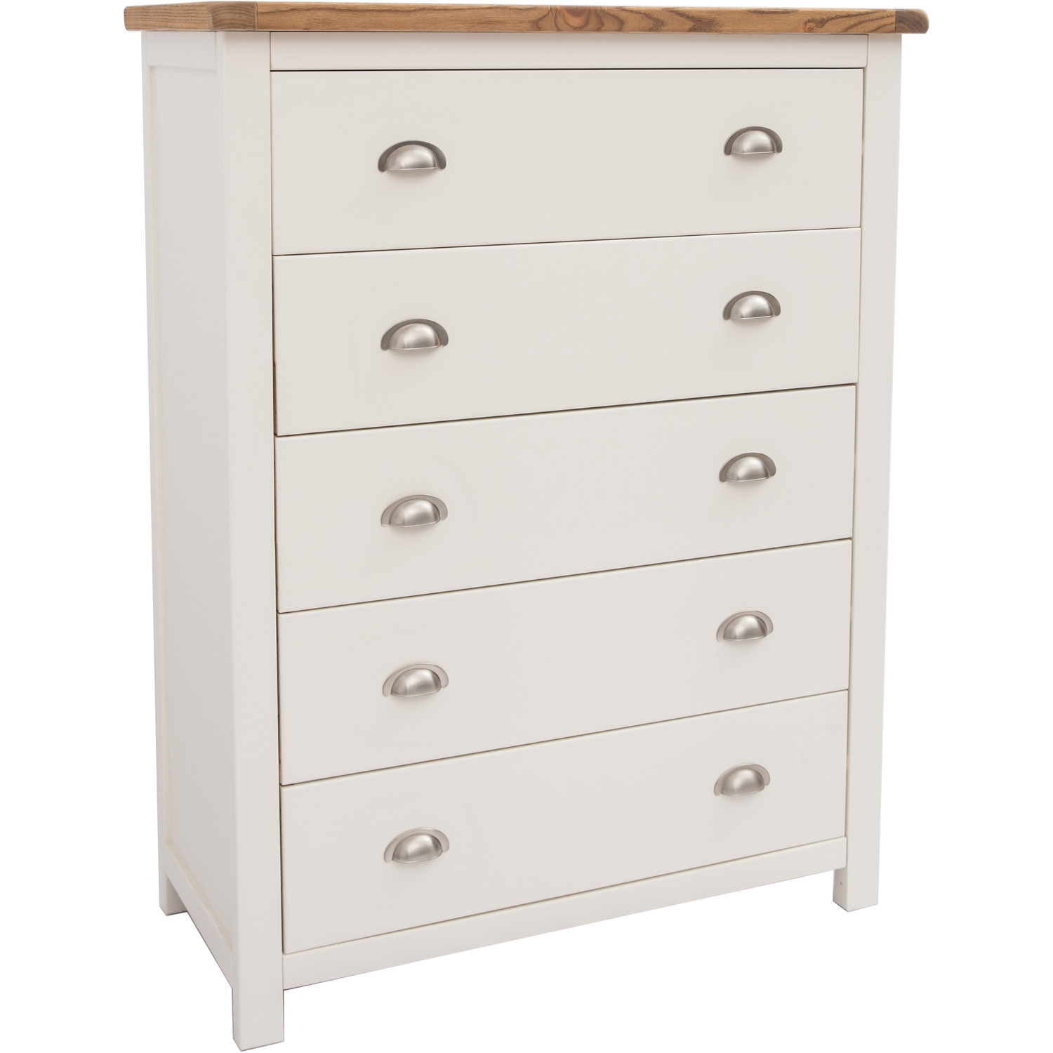 Lovere 5 Drawer Chest - Satin Chrome Handle - White / Satin Chrome / MDF, Plywood, Pine