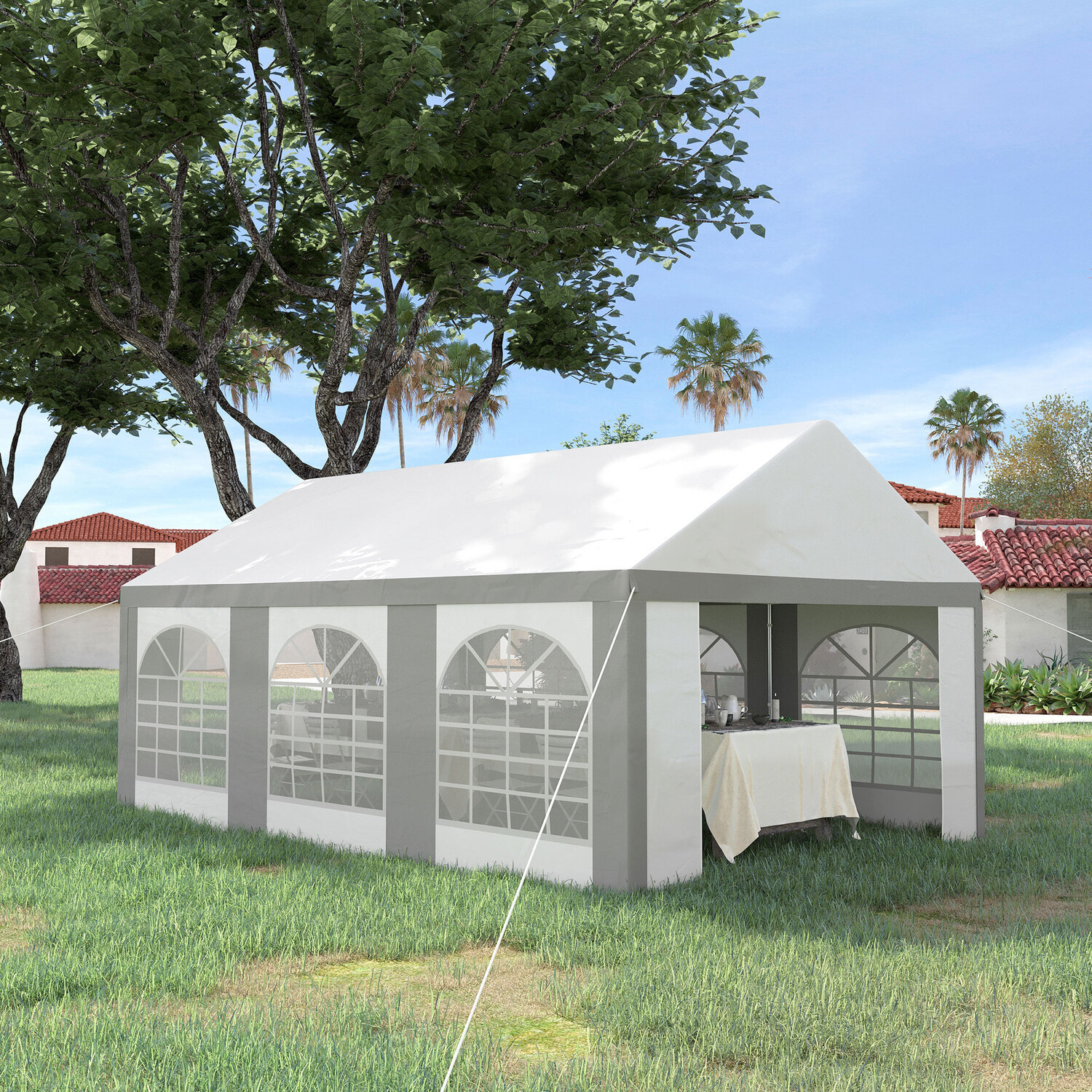 Outsunny Galvanised Party Tent, Marquee Gazebo - White and Grey / 6x4m