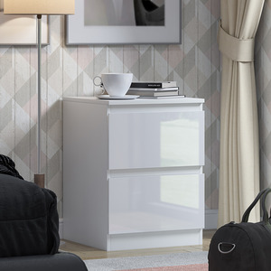 FWStyle Gloss Finish 2 Drawer Bedside Table Nightstand Deep Drawer