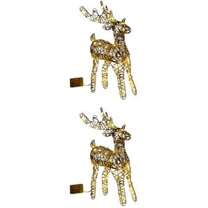 Set of 2 Standing Reindeer with 50 LED Light - Gold Pearl