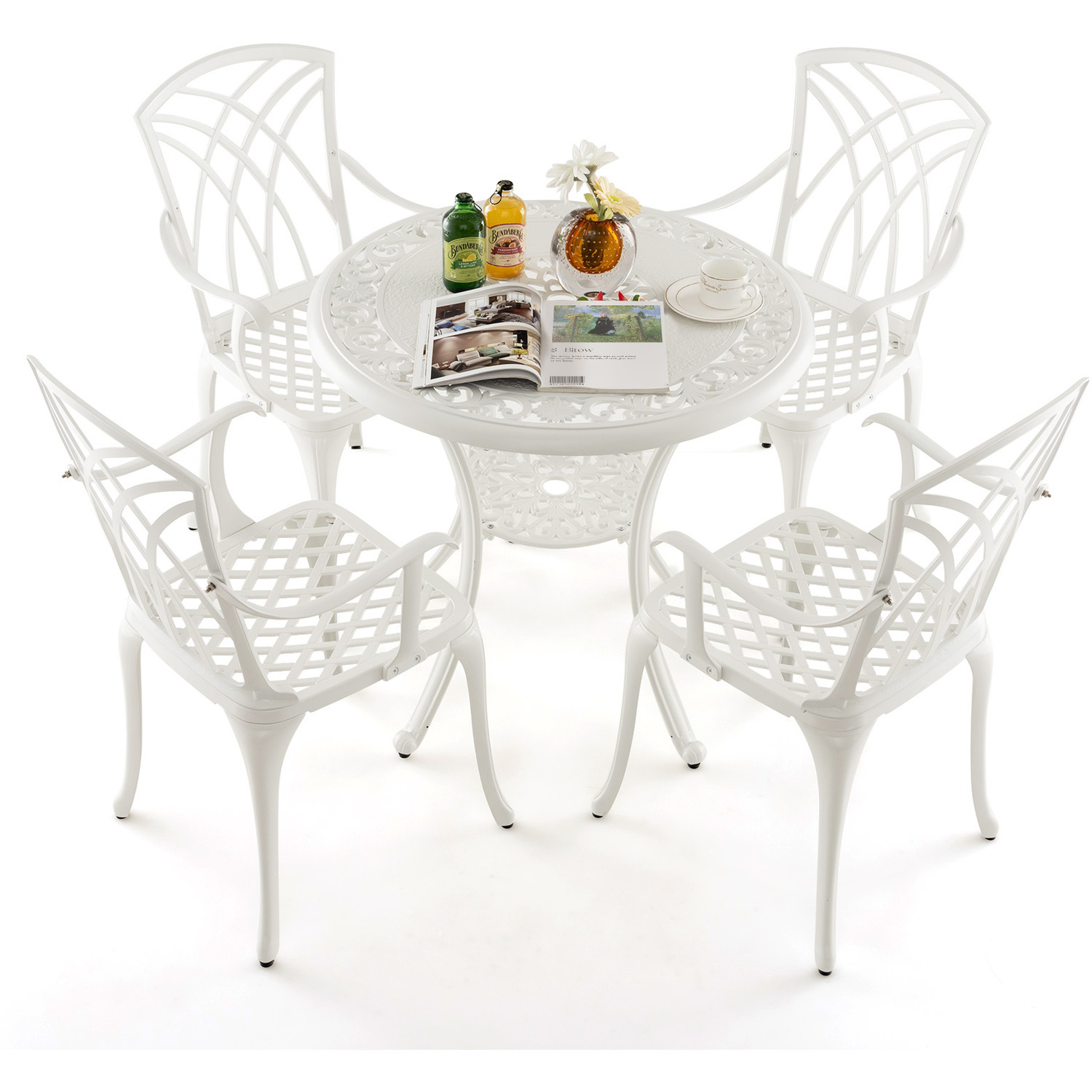 5 Piece Patio Bistro Table Chair Set - White