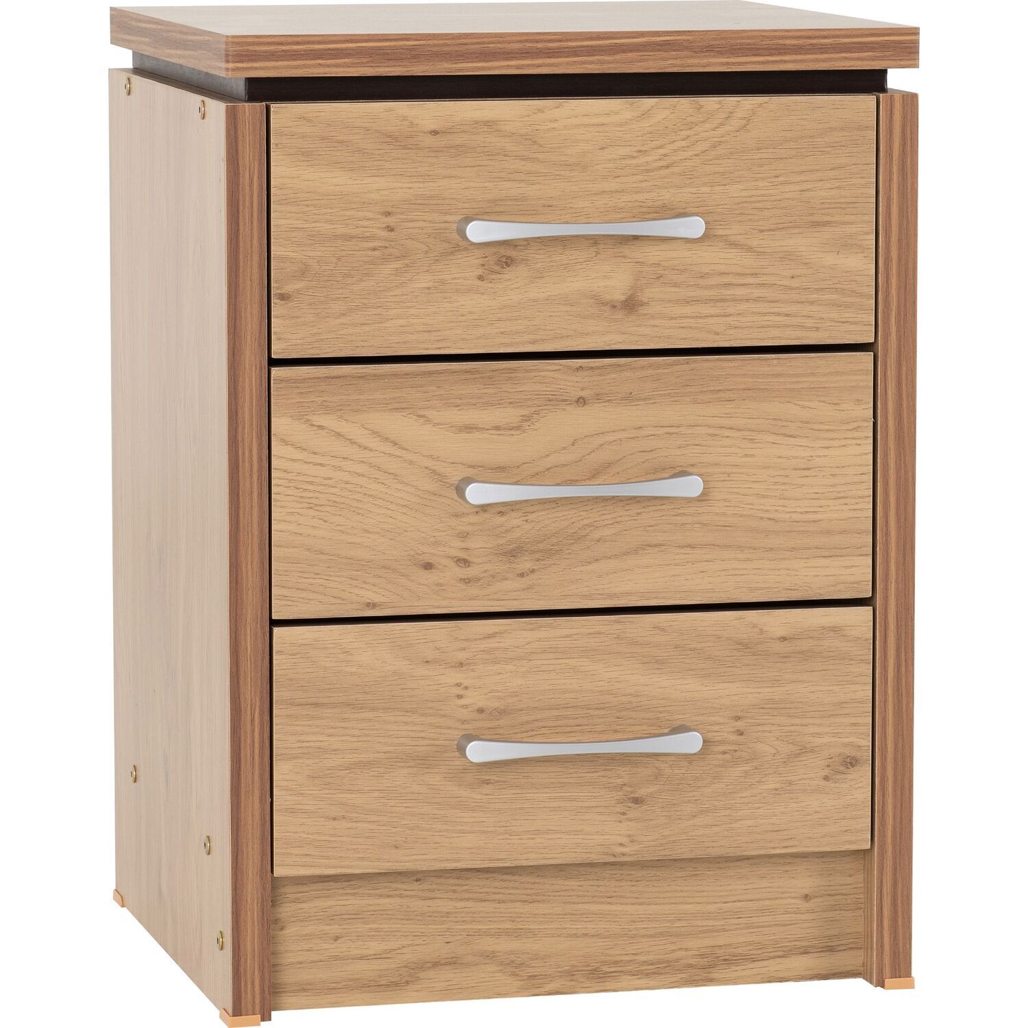 Seconique Charles 3 Drawer Bedside Chest - Oak Effect