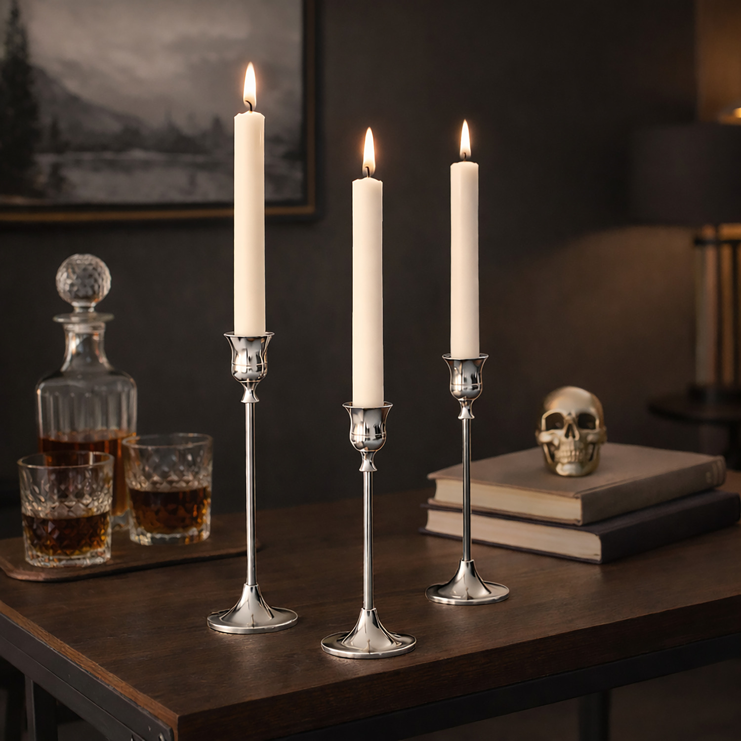 Set Of 3 Candlestick Holder - Silver