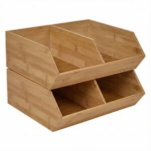 Wooden Cosmetic Organiser Makeup Storage Box - Brown - Double Compartment - Set of 3