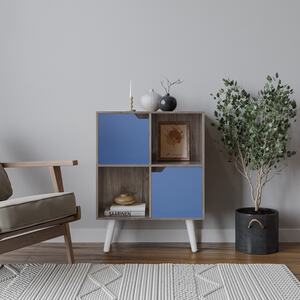 4-Cube Storage Unit with 2 Wooden Doors and Legs - Blue