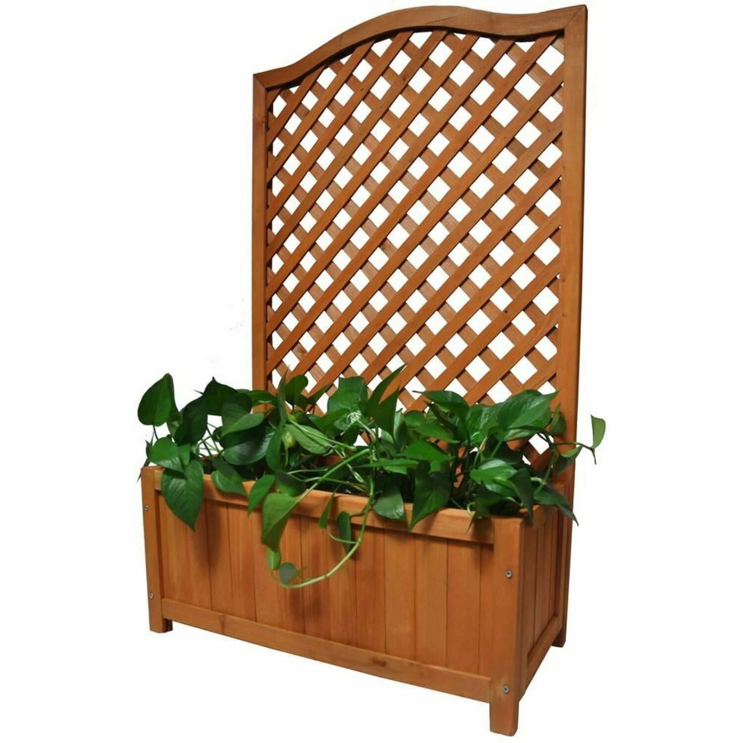 Wooden Planter With Lattice Climbing Trellis - Brown