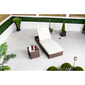 Giardino Rattan Sun Lounger and Table Set Garden Patio Furniture Sunbed