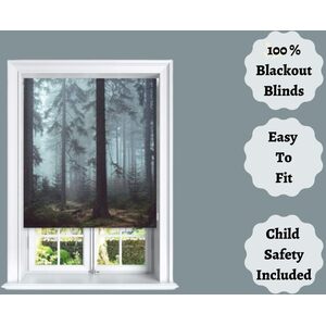 Foggy Woods Blackout Roller Blinds Easy Fit Child Safety Included