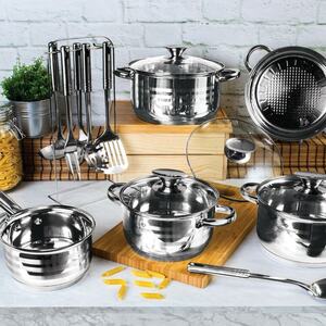 Blauman Gourmet 17 Pc Stainless Steel Cookware Set - Silver