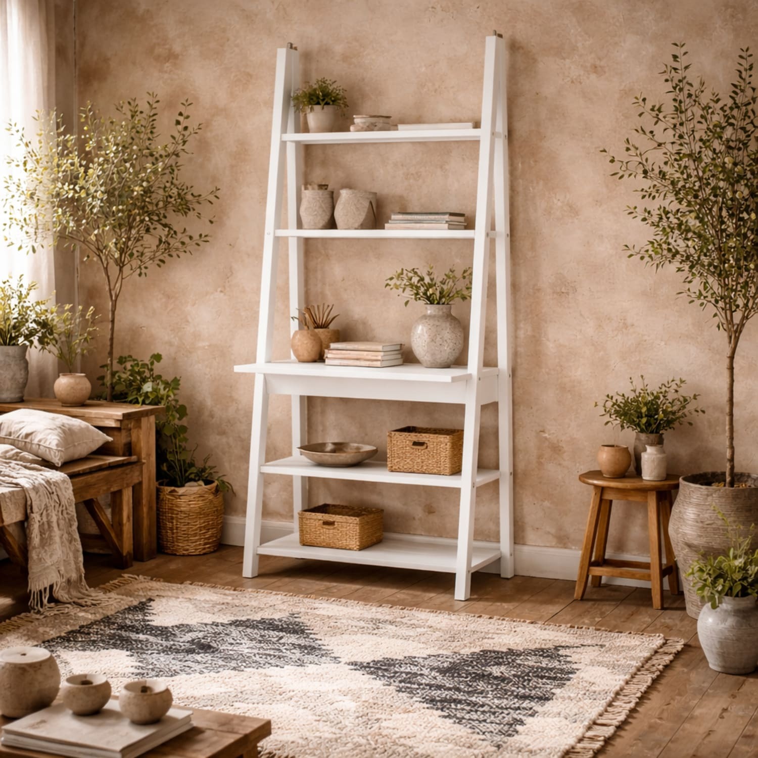 Wyld Haus Athy Ladder Desk With 3 Shelves - White