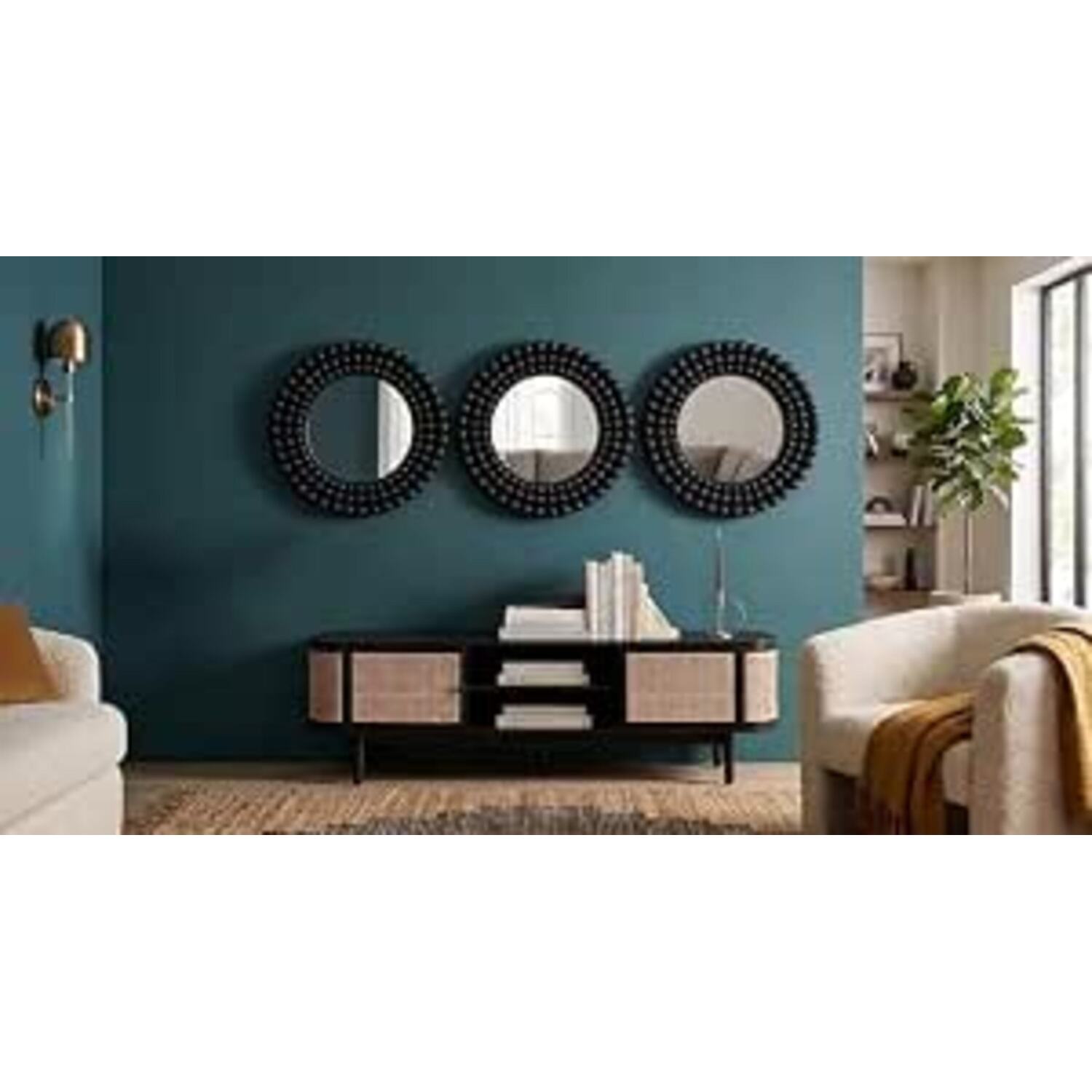 Deenz 3X Gold Round Beaded Wall Mirror Plastic Frame 25Cm - Blacky