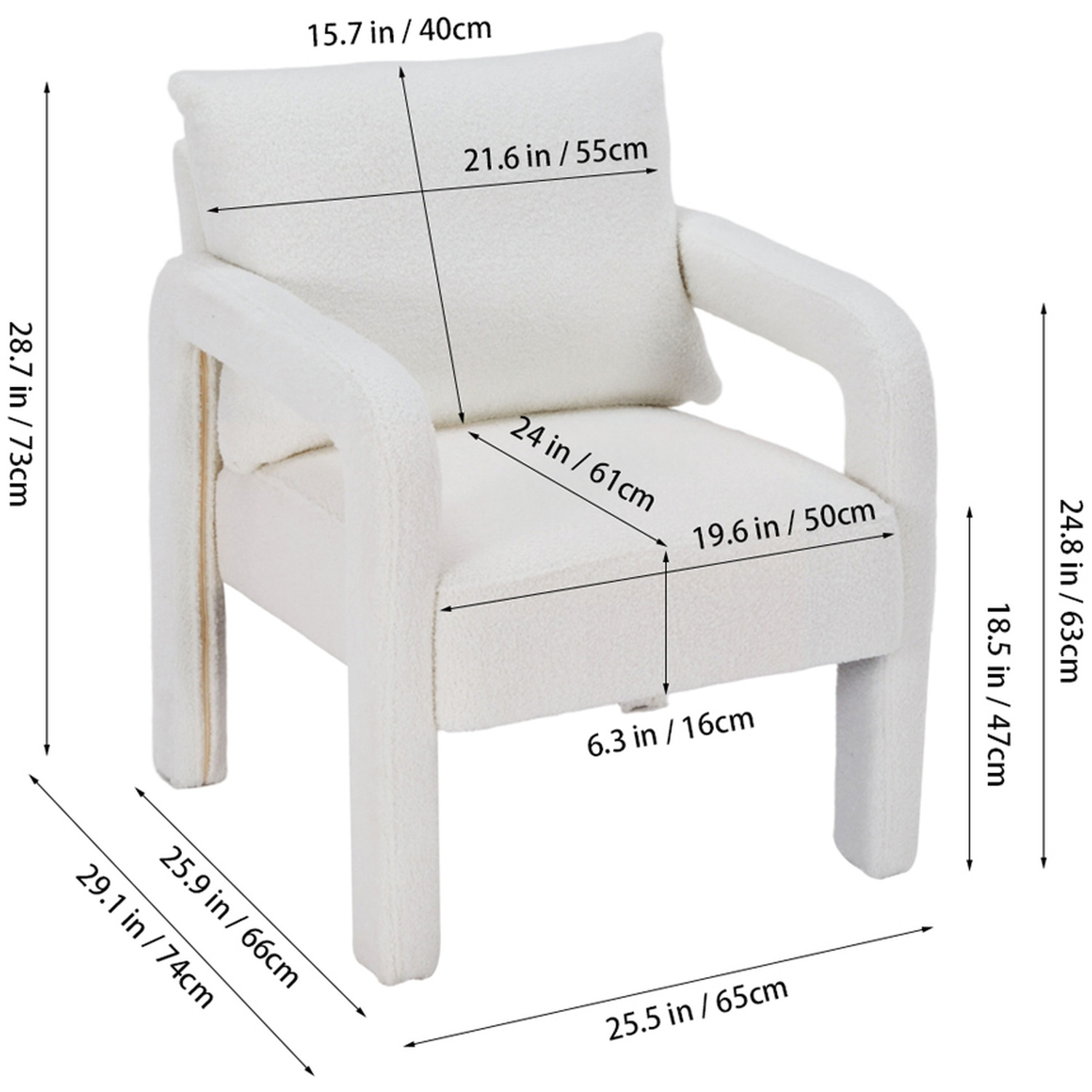 Teddy Fleece Accent Chair With Lumbar Pillow For Living Room - White