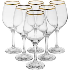 Pasabahce Amber Gold Rimmed Wine Glasses 365ml Elegant Glassware Set - Clear, Gold - Set of 12