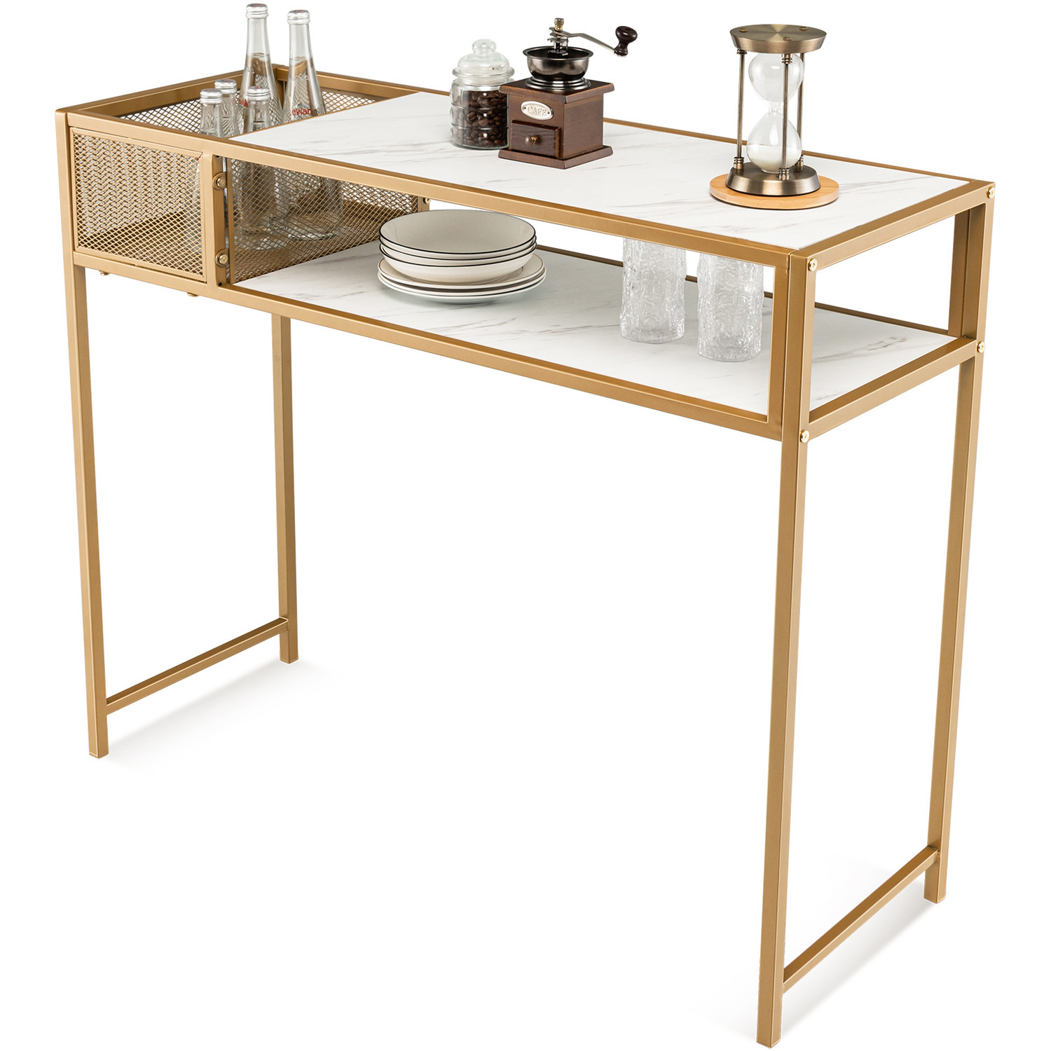 Costway 2 Tier Console Table-white - White