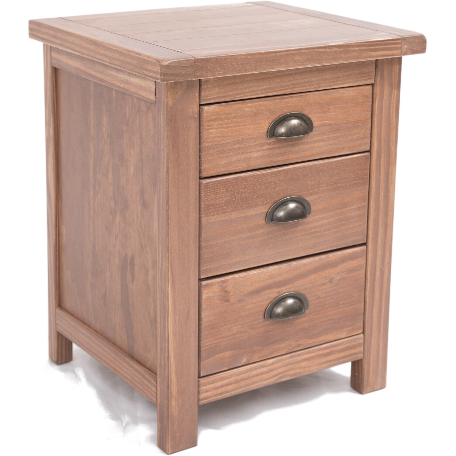 Padua 3 Drawer Bedside Cabinet - Antique Brass Drop Handle - Light Brown / Antique Brass Cup
