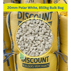 20mm Polar White Marble Chippings, 850kg Bulk Bag, Free Delivery