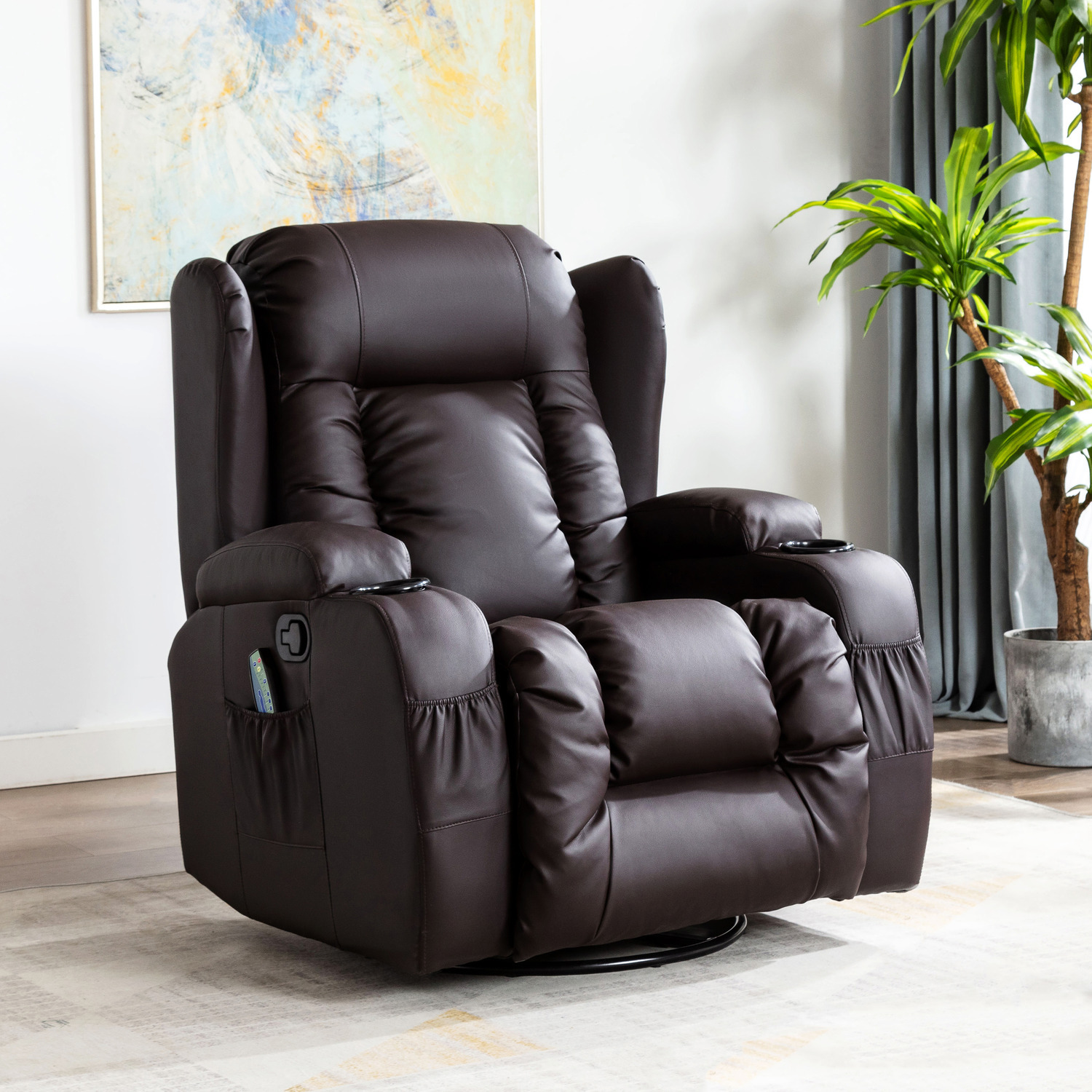 More4homes Caesar Manual Recliner Rocking Swivel Heat And Massage Chair - Brown