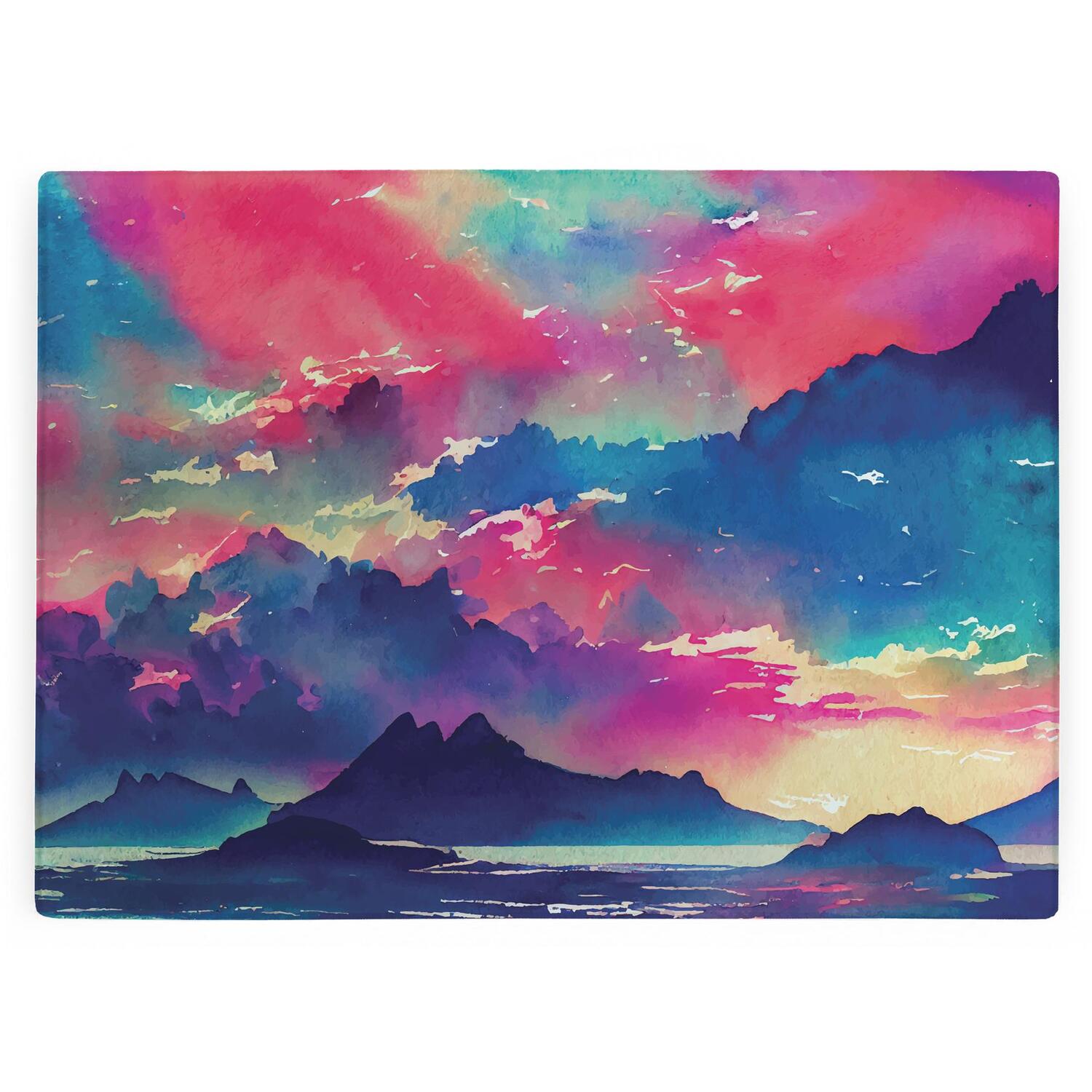 Image of Watercolour Mountain Scene Large Smooth Glass&hellip;