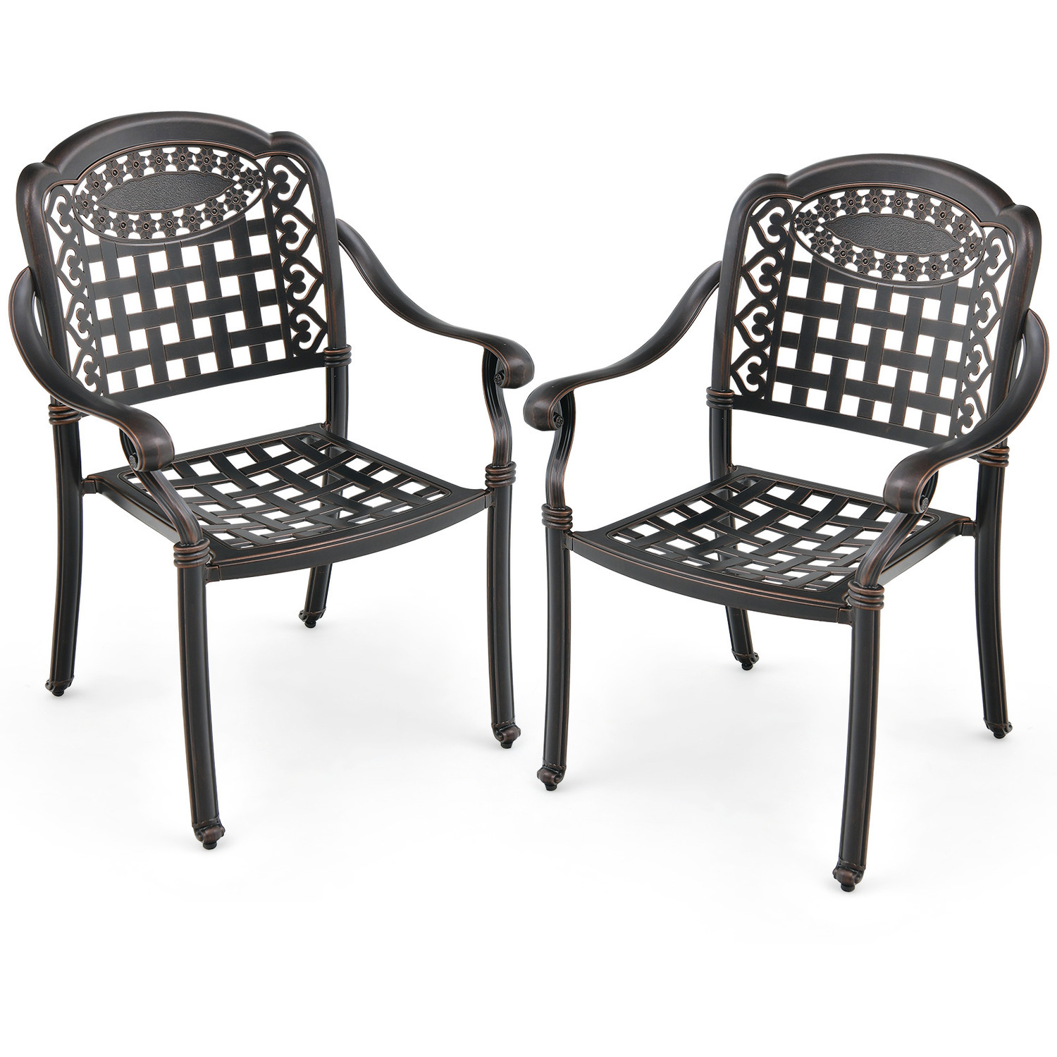 2 Pack Cast Aluminum Patio Garden Chairs - Bronze