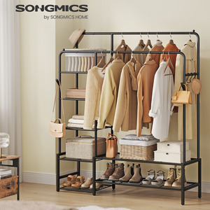 Clothes Rack, Open Waedrobe, Metal Coat Rack with 7 Shelves, Hanging Rods