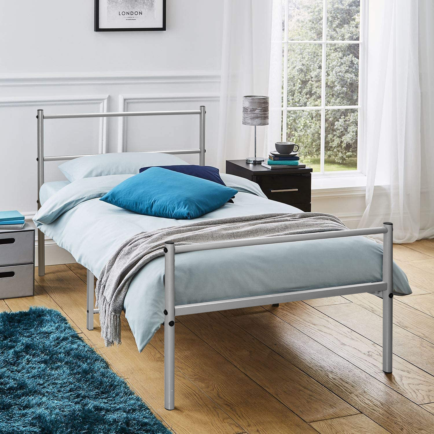 Single Extra Strong Metal Bed Frame In Silver - Silver