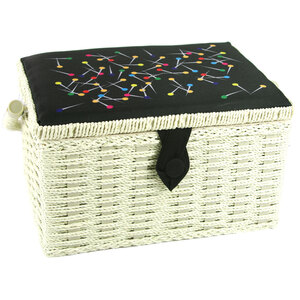 Embroidered Lid Medium Sewing Box - Pins and Needles