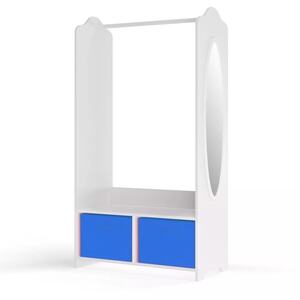 White Kids Hanging Clothes Rail with 2 Storage Sections, Inserts, and Integrated Mirror