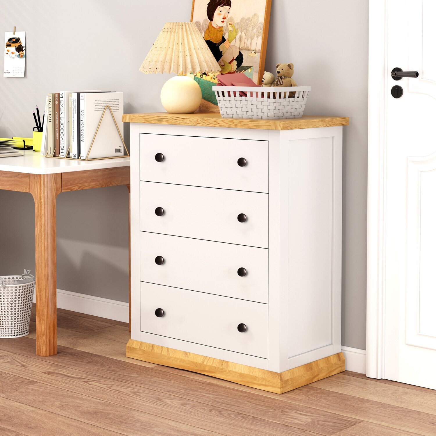 Trevi 4 Drawer Petite Chest - White / Brass