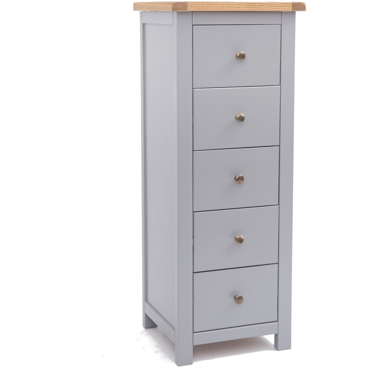 Mirano 5 Drawer Narrow Chest - Grey / Brass