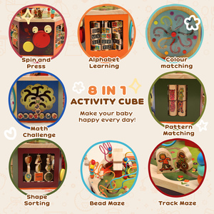 AIYAPLAY Wooden Activity Cube 8 in 1 for Toddlers 18M+