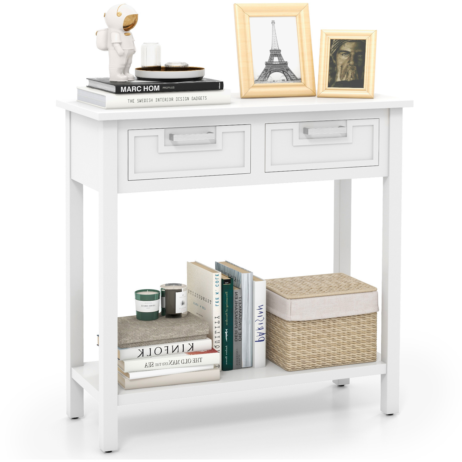 Narrow Console Table Accent Sofa Table - White
