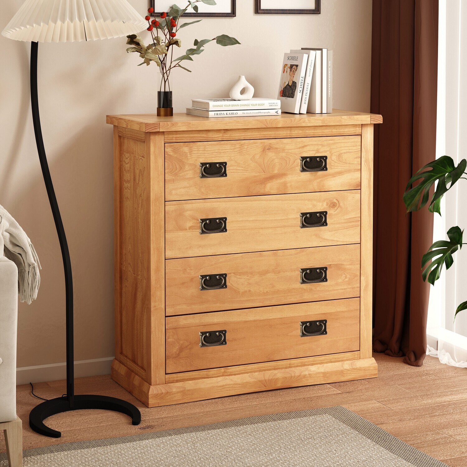 Lucca 4 Drawer Chest - Brown / Brass