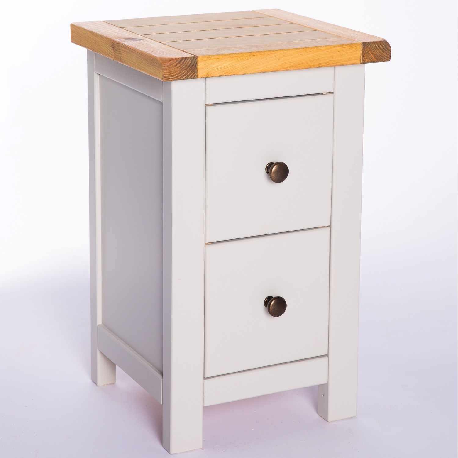 Argenta 2 Drawer Petite Bedside Cabinet - Grey / Brass Knob