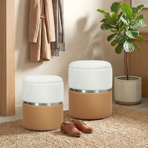HOMCOM Round Storage Ottoman Set of 2, Nesting Footrest Stool,