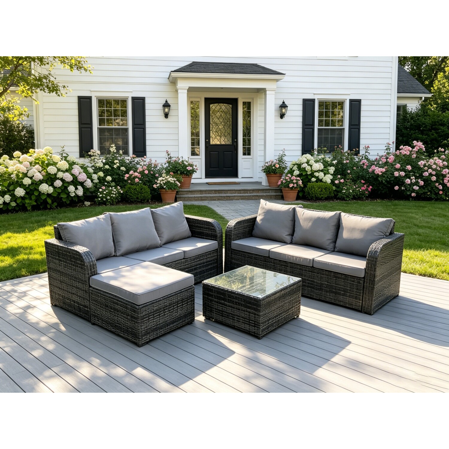 Fimous Pe Wicker Rattan Reclining Adjustable 2 Seater Lounge Sofa - Dark Grey Mixed