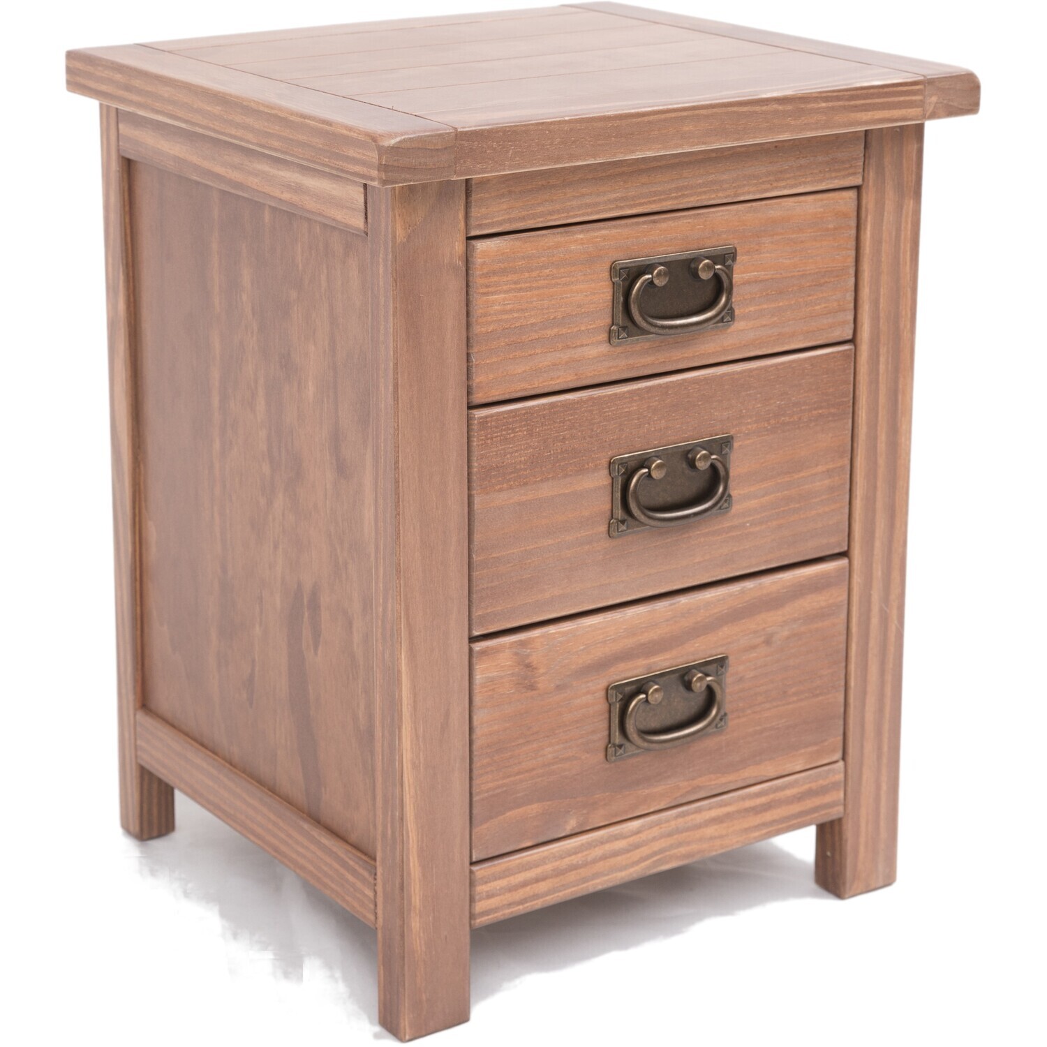 Padua 3 Drawer Bedside Cabinet - Antique Brass Drop Handle - Light Brown / Antique Brass Drop