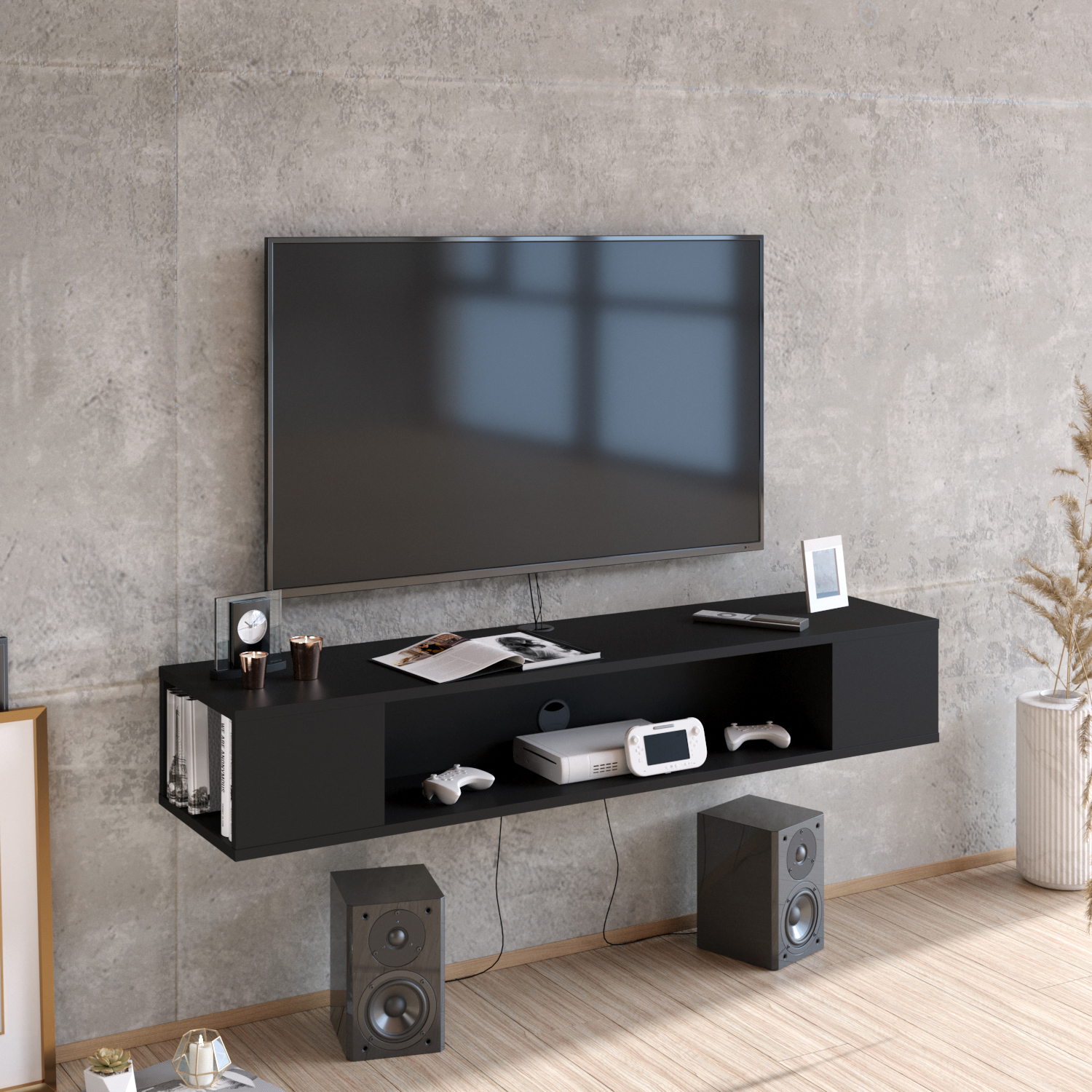 Petini Modern Floating TV Unit TV Stand for TVs up to 60'' - Black